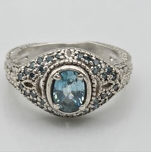 Designer Blue Topaz And Blue Diamond Ring